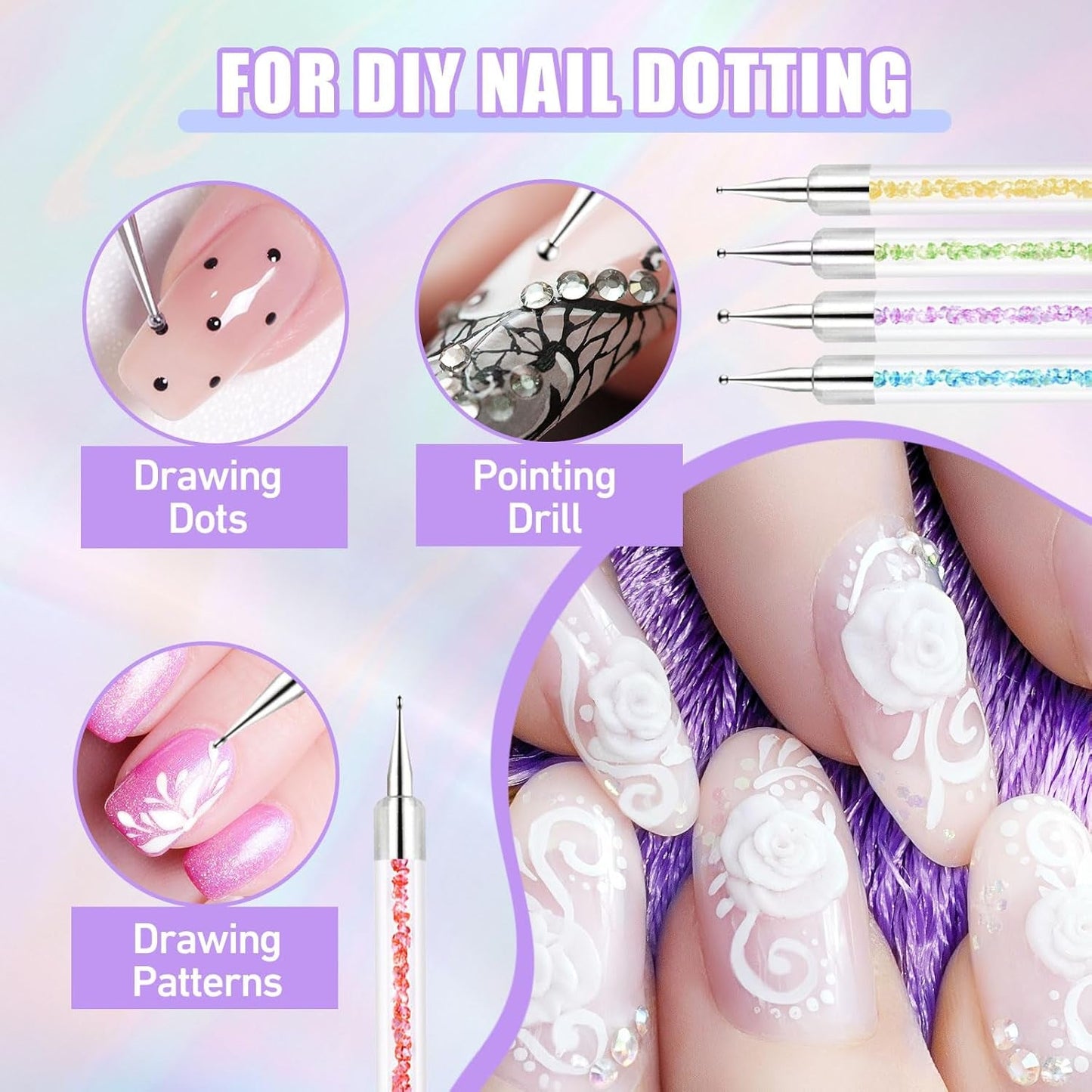Sularpek 6 Stück Nagel Pinsel, Nagel Pinsel, Pinsel Nageldesign, Nagel Pinsel Set, Nail Art Dotting Tools Mit 1 Sponge Brush Applikator, Nageldesign Zubehör Für DIY Nail Art Design