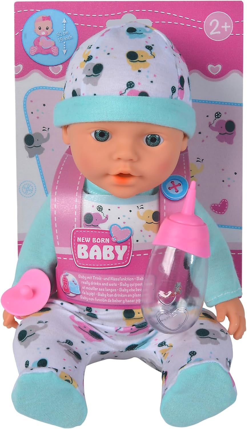 30 cm nyfödd vinylelefantbabydocka med dricks- och vattningsfunktion, flaska och napp, 2 år och uppåt