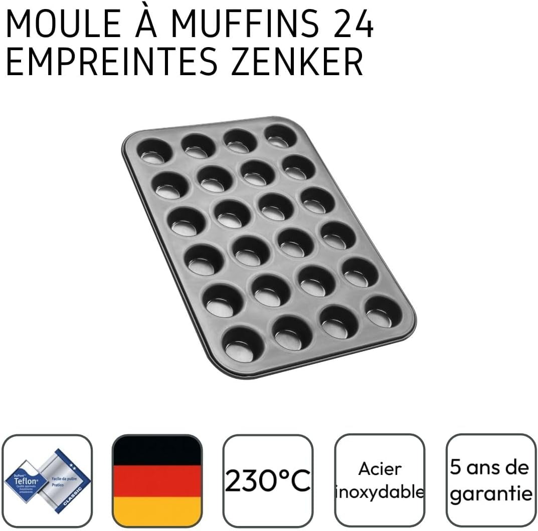 Zenker 6541 Black Metallic 24Er Mini-Muffinform – Antihaftbeschichte Für Perfekte Mini-Muffins, Ø 4,5 Cm, ​​tillverkad i Tyskland Formar och bakplåtar Naty Shop