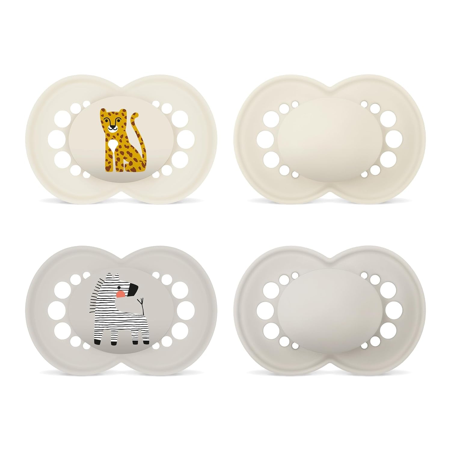 Original MAM-nappar | 6-16 måndag | Baby och småbarn nappset | Acceptans 94% | Hjälper till att förhindra oönskad tandjustering | SkinSoft silikonnappar | Leopard/Zebra | Paket om 4