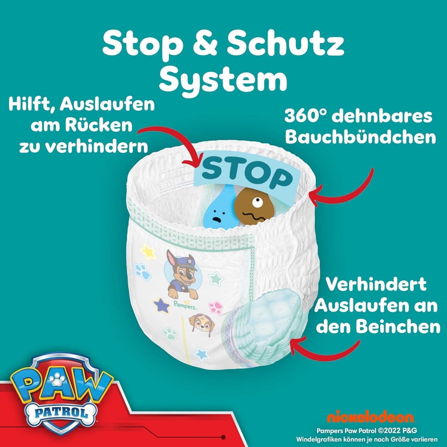 Pampers Baby Dry Pants Diaper Patrol Puppy Edition, storlek 5, 160 blöjor, 11 kg - 17 kg, 360° justering med stopp och skyddssystem