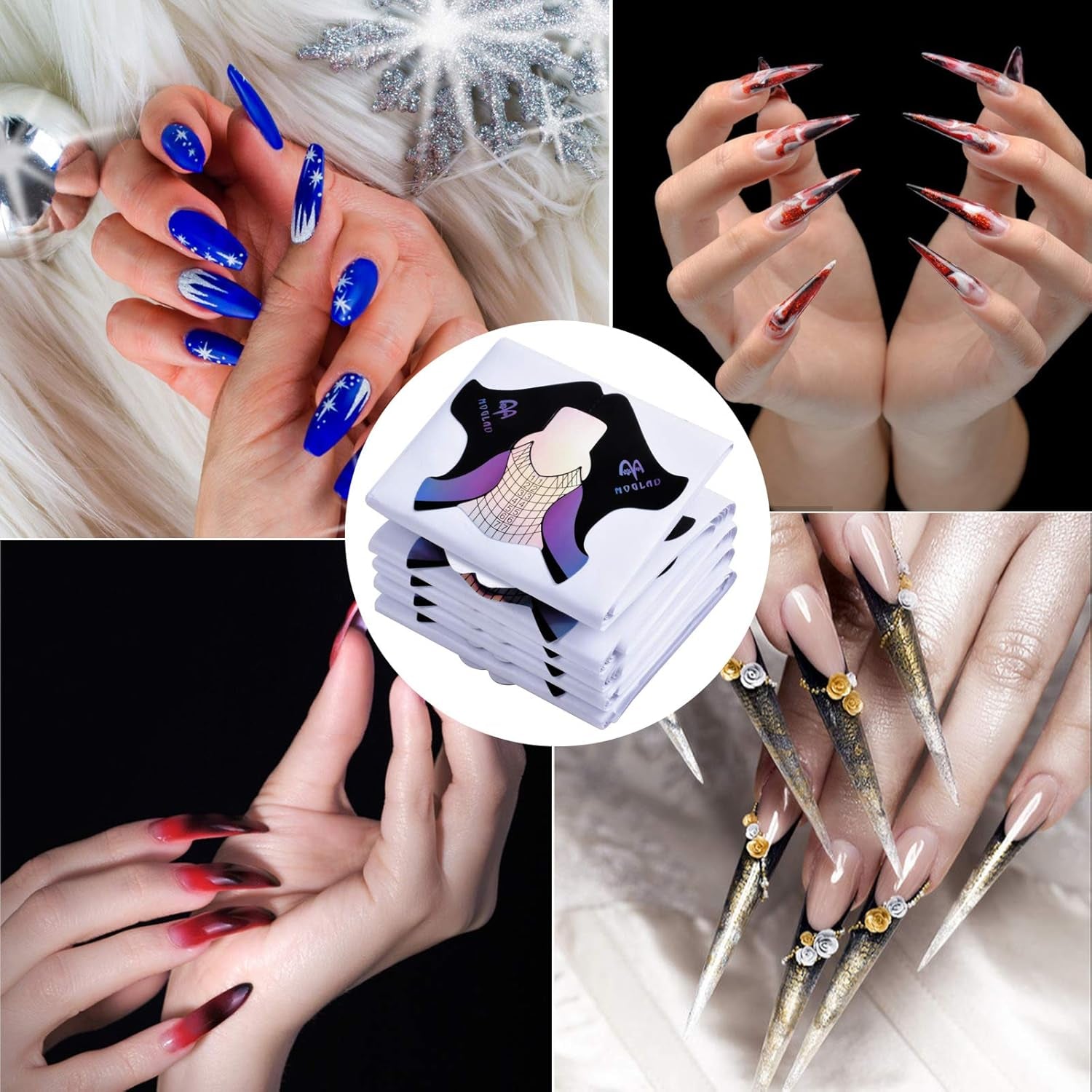 100 st Gel-nagelmallar, konstgjorda nageltillbehör, självhäftande nagelmallar för nagelkonst, gelnaglar, konstgjorda nagelförlängningar