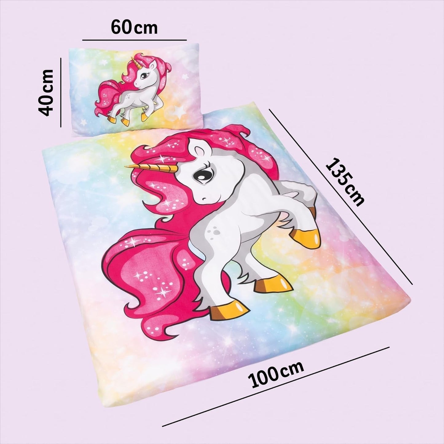 Sängkläder för tjejer, Unicorn, 100 x 135 cm och 40 x 60 cm, bomull Sängkläder - barn Naty Shop