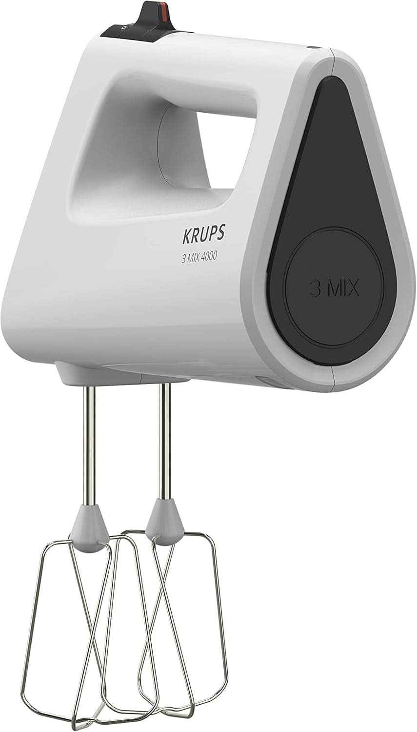 Krups GN4001 3 Mix 4000 Handmixer | 450 watt | Robust design | Variabel hastighetsregulator | Turbo-Und Auswurf-Funktion | Inkl. 2 Rührbesen Und 2 Knethaken | Weiß/Grau Kitchen Naty Shop