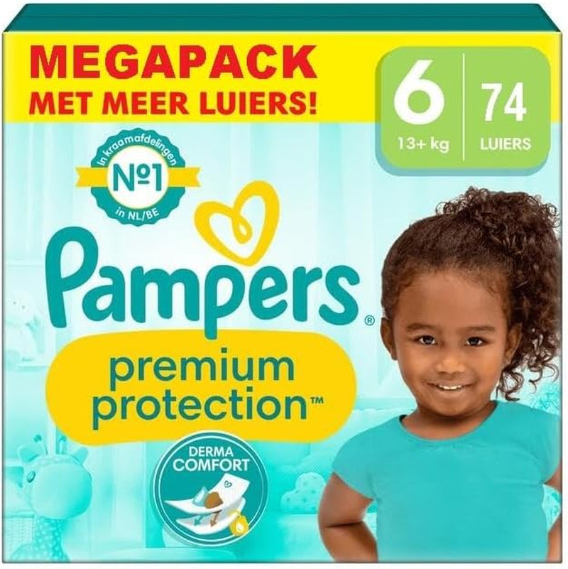 Pampers Premium Protection Storlek 6, 74 Blöjor, 13kg+, #1 för komfort och skydd för känslig hud