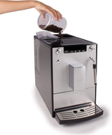 Melitta Solo & Milk - helautomatisk slim kaffemaskin med mjölkskummare, kaffemaskin med avtagbar vattentank, t.ex. kaffe eller cappuccino, silver