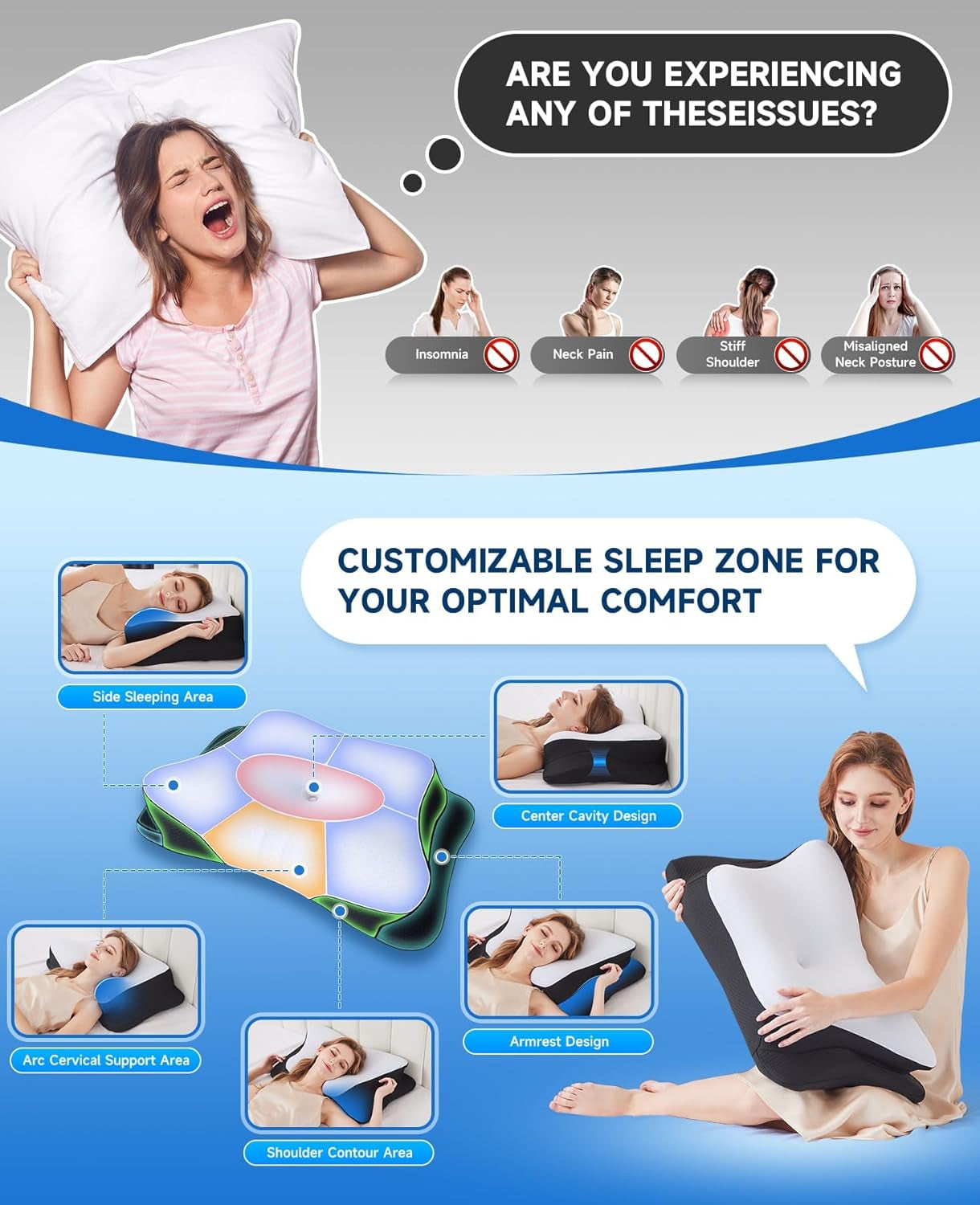 SUPA MODERN Memory Foam Kudde Side Sleeper Kylkudde 60X40 Ortopedisk Baksida Mage Nacke smärtlindring Nackkudde Ortopediska livmoderhalskuddar Naty Shop