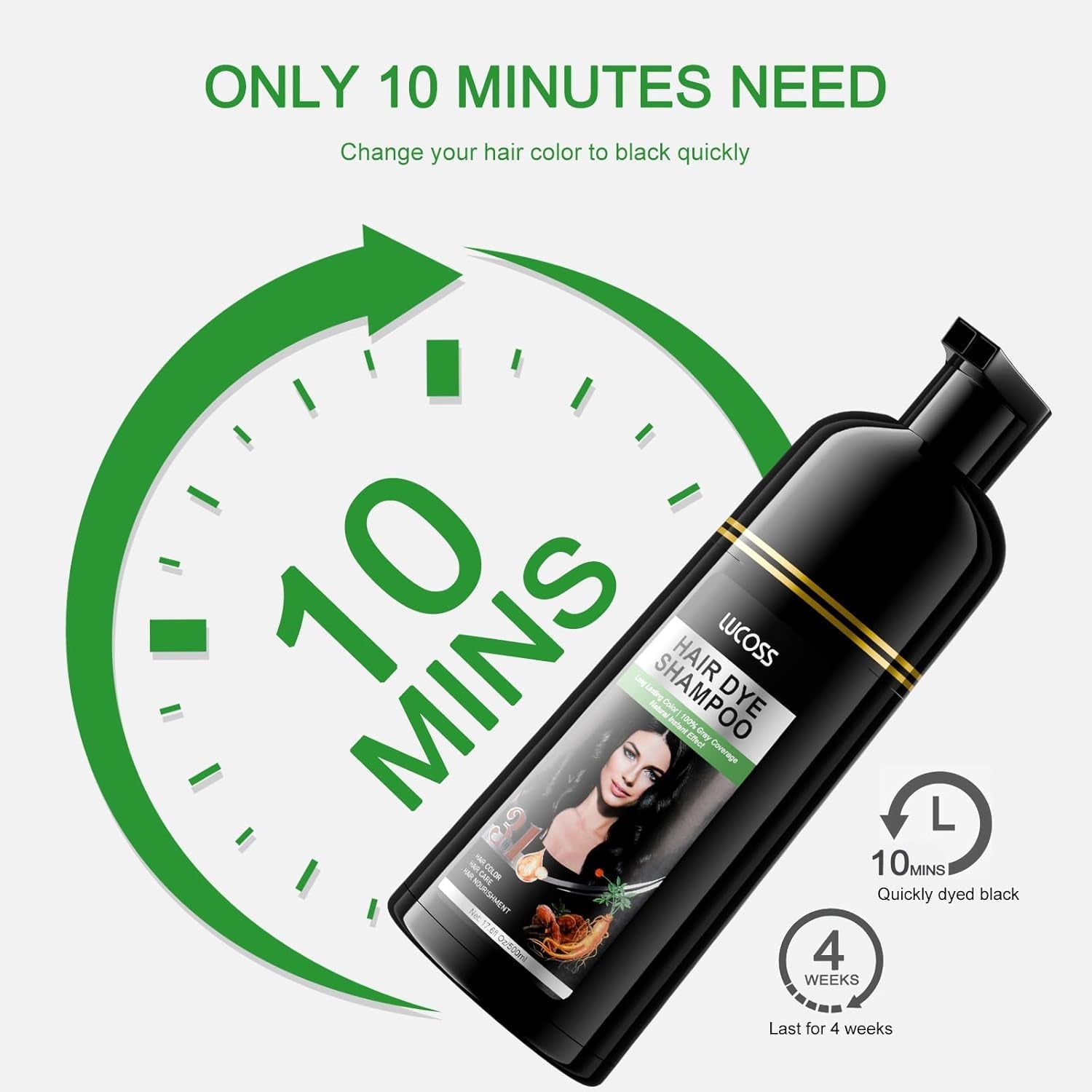 Instant Black Hair Shampoo, Natural Hair Dye Shampoo, 100 % Grey Cover - Enkelt och snabbt, Semi Permanent Color for Black Hair, Hårfärgning Shampoo för män och kvinnor Hårfärg Naty Shop