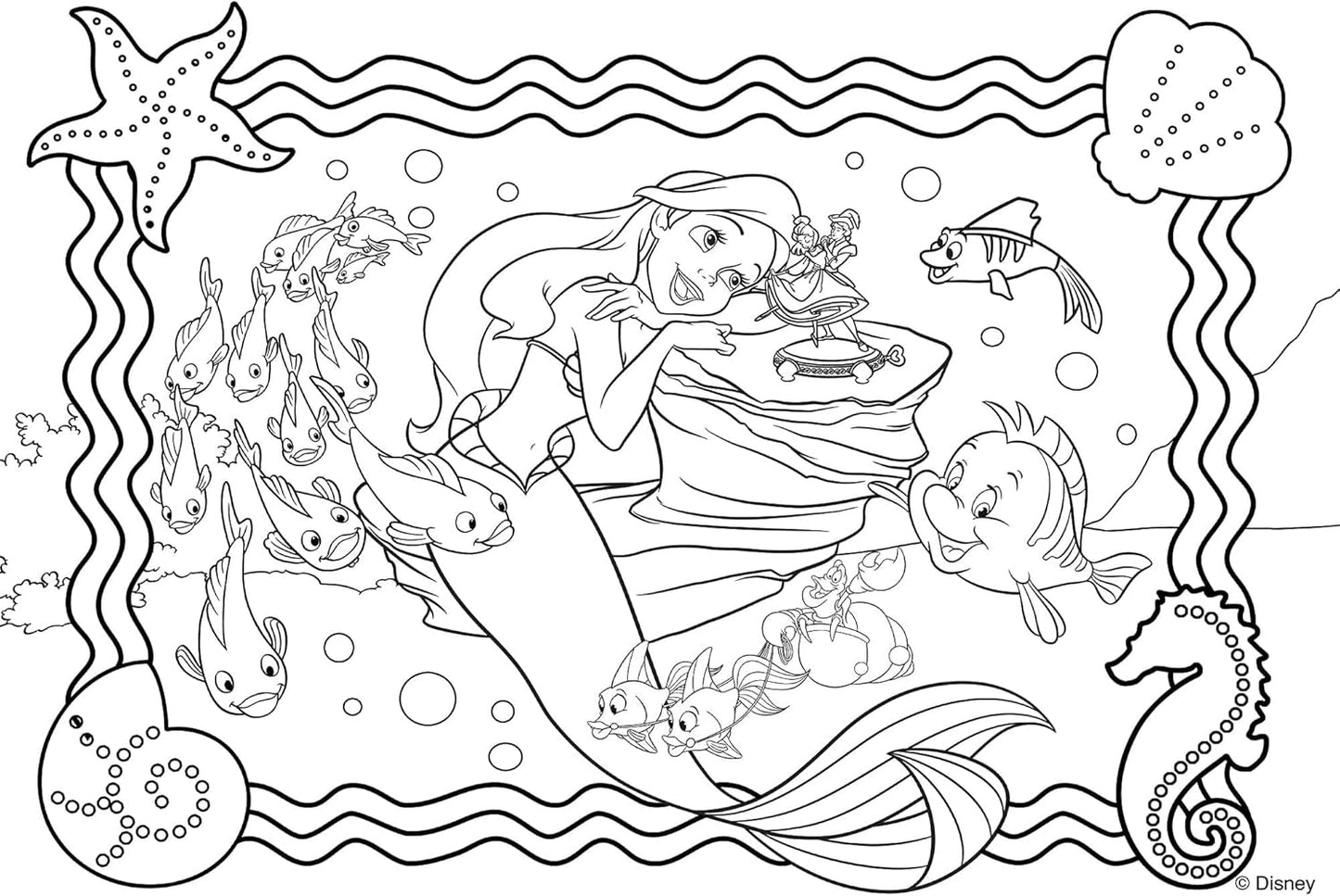 Lisciani - DISNEY Pussel Ariel - Återskapa och färglägg scenerna från dina favoritboxar - från 7 år - STORT PUSSEL med 250 bitar - Uppmuntrar fingerfärdighet Puzzle Naty Shop