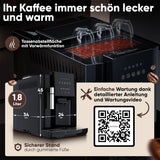 Helautomatisk ProfiCook® espressomaskin med mjölkskummare för cappuccino | Konisk slipmaskin | med koppvärmefunktion | Italiensk professionell pump | Pekskärm | Espresso | PC KAV 1281