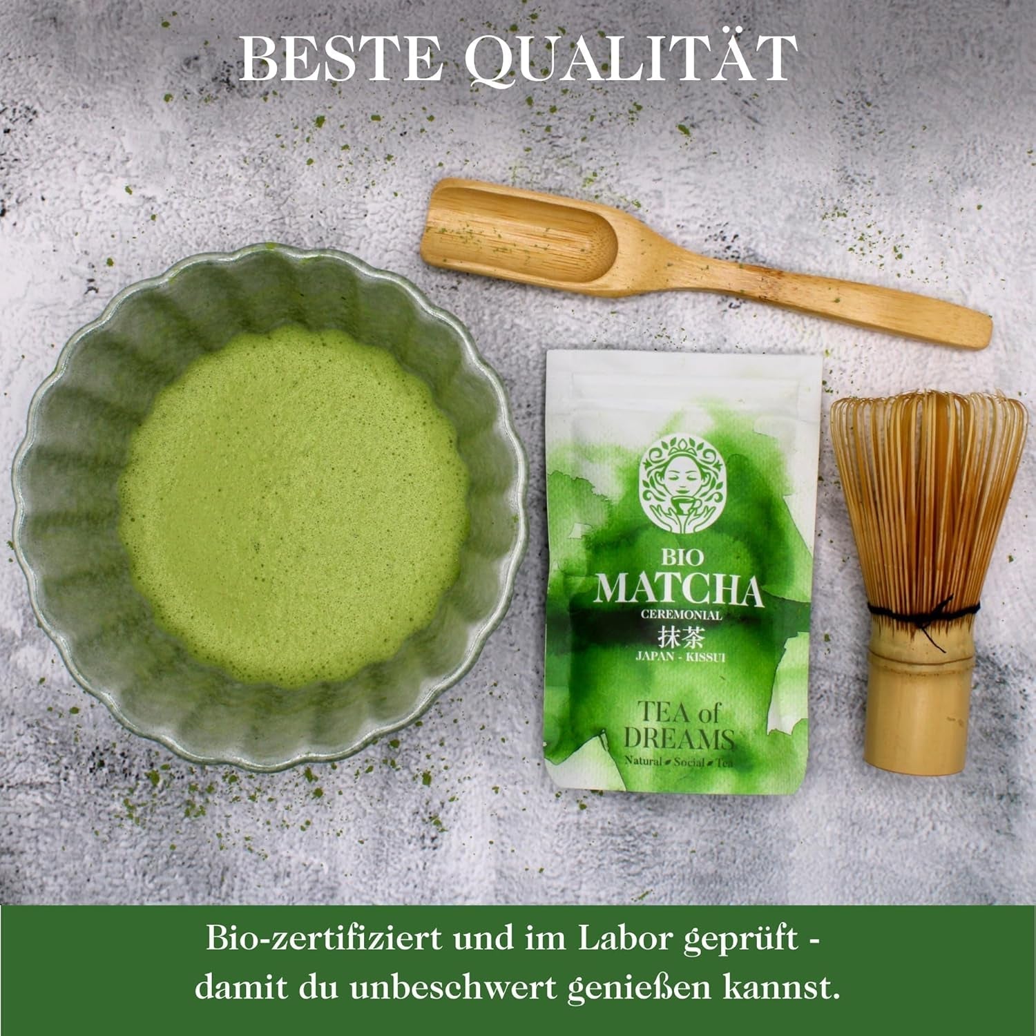 Ekologiskt Matcha-pulver för te och Matcha Latte - Premium ceremoniell kvalitet från Japan - Original Kissui Grönt Te - 30g