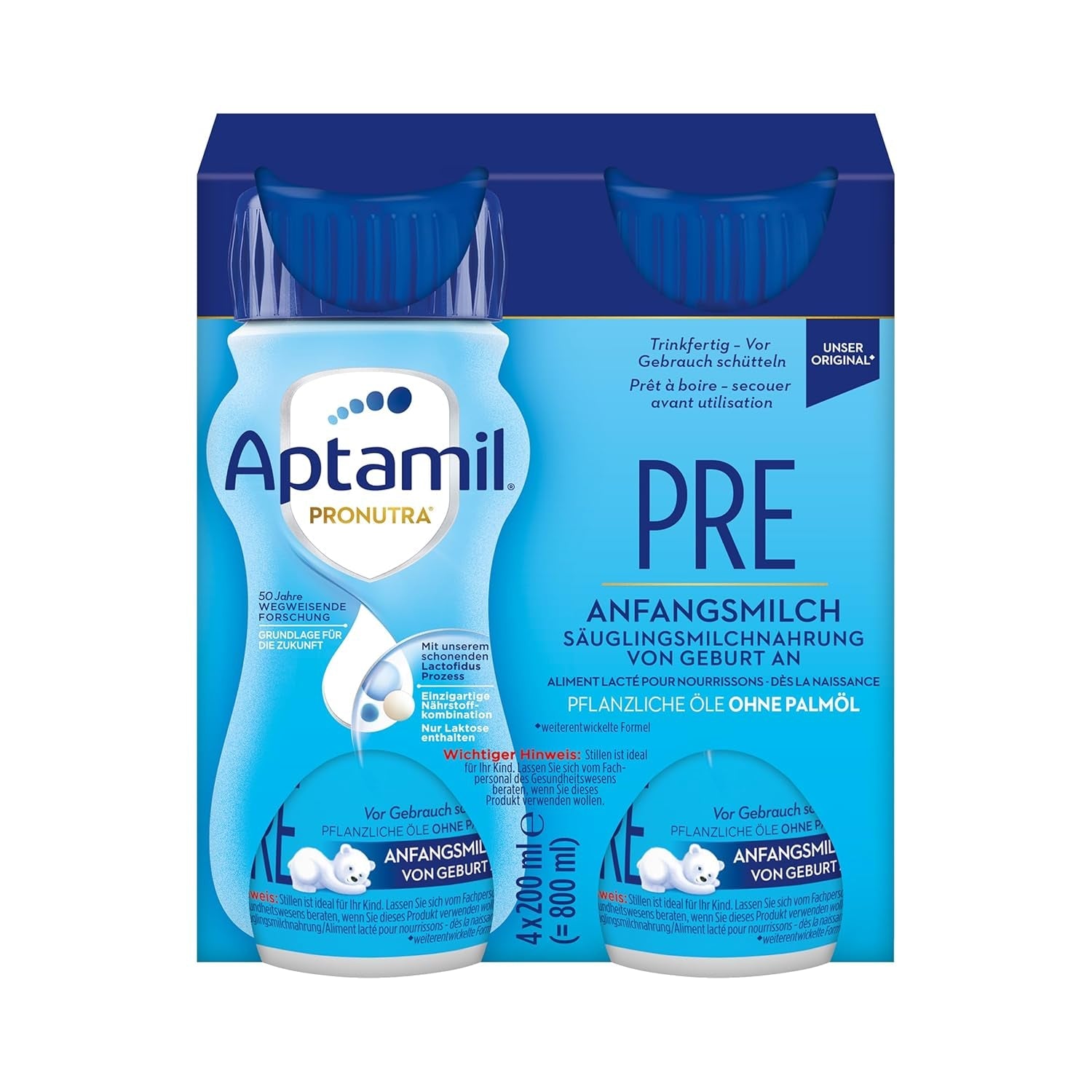 Aptamil Pronutra Pre - Modersmjölksersättning från födseln - Med vegetabiliska oljor, utan palmolja - 6 x 4 x 200 ml (4800 ml)