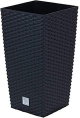 Prosperplast krukor/krukor i rottinglook med insats | 32,5 x 32,5 x 61 cm | antracit | väder- och UV-beständig | gjord av robust plast | för interiör och exteriör