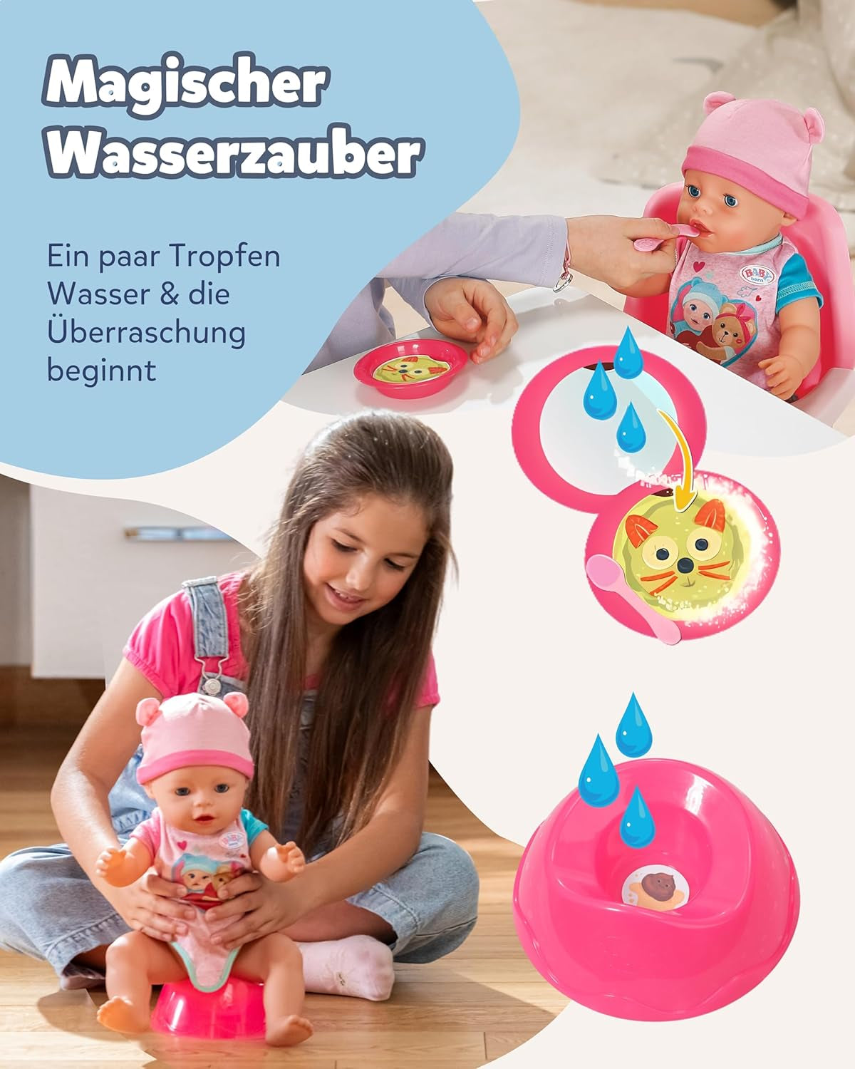 BABY Born Emma - babydocka 43 cm - 10 funktioner inklusive tillbehör och madrass - Fungerar helt utan batterier - Lämplig för barn från 3 år och uppåt