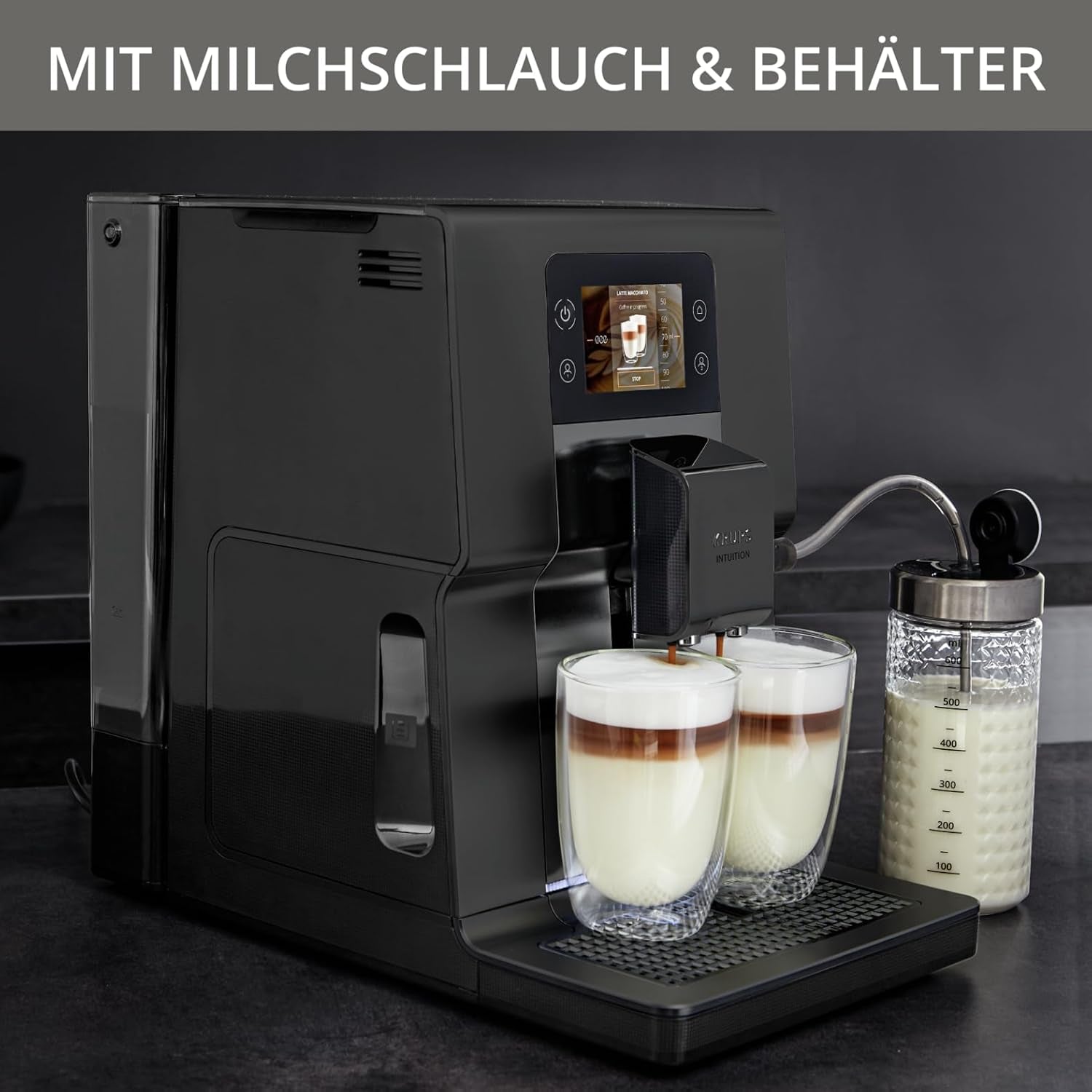 Krups Intuition Preference helautomatisk espressomaskin med smartphone-liknande funktion, 3,5" färgpekskärm, Smart Slide-teknik, intuitivt belysningssystem, 11 drycker, mjölkbehållare, EA873810