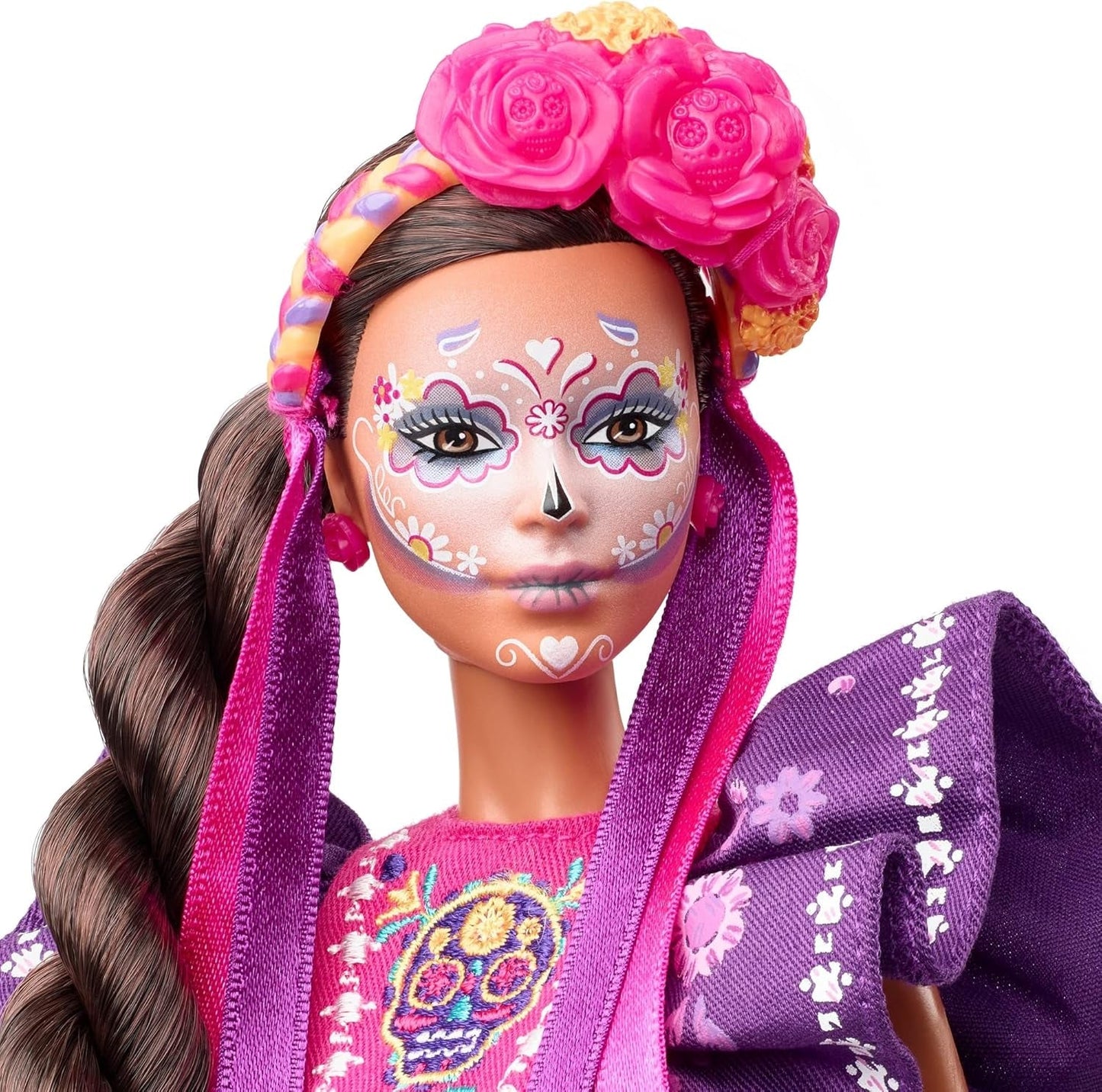2022 Día De Muertos barbiedocka med rufsig traditionell klänning, blomsterkrans och Calavera ansiktsfärg, present till samlare