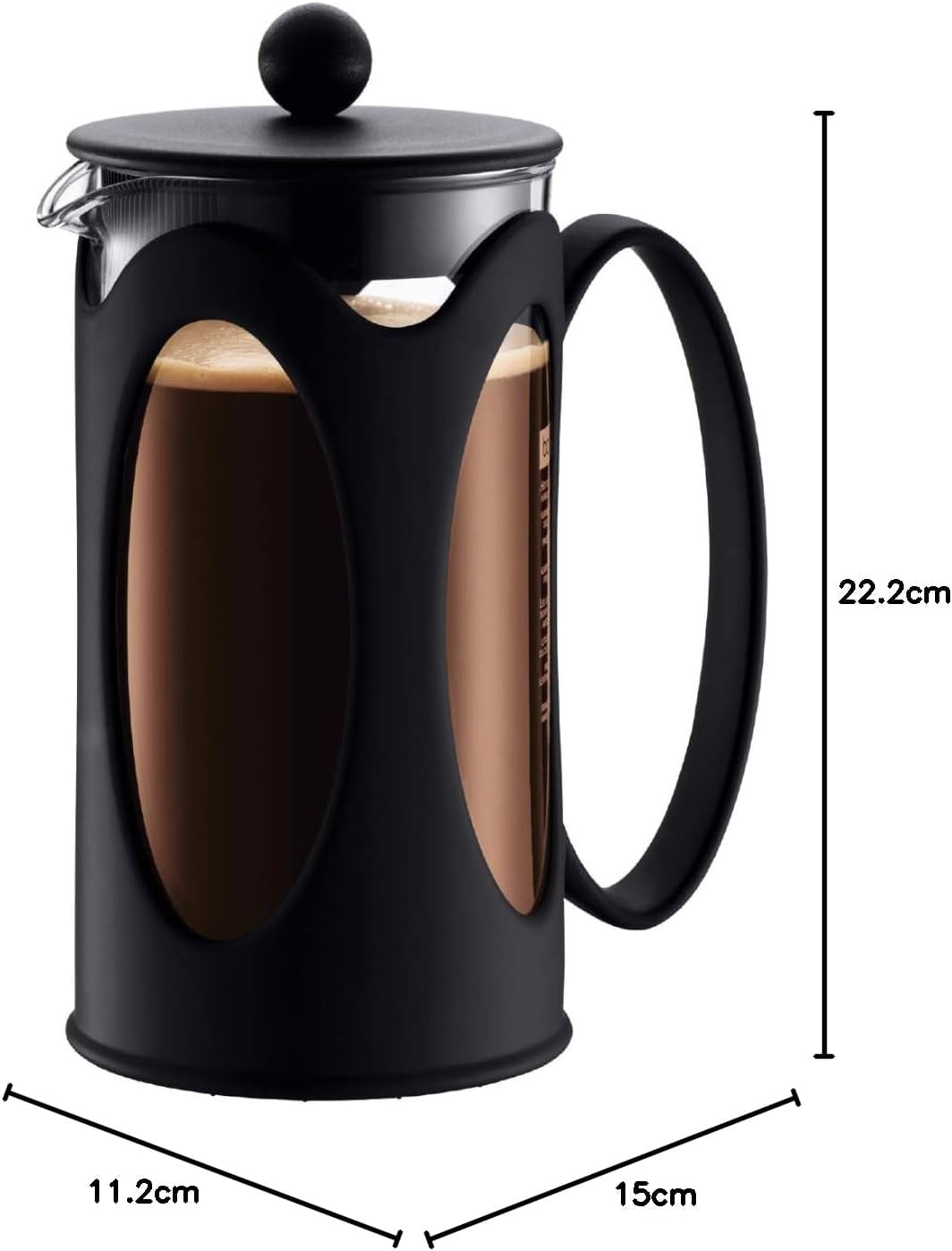 Bodum Kenya kaffebryggare - 1L / 8 koppar - Manuell fransk press Borosilikatglas och rostfritt stål - Tål diskmaskin - Tillverkad i Portugal