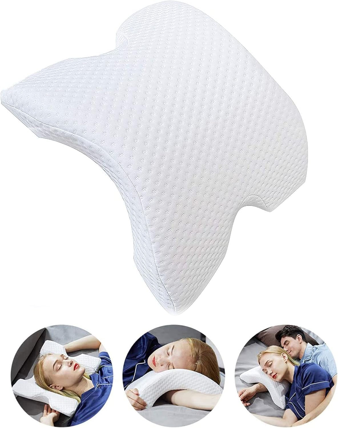 MINGZE Multifunktionell Memory Foam Kudde Nackkudde Skum, U-formad nackkudde med rosett, Slow Rebound Sovkudde Rebound Tryckkudde, Kudde Is Silke för hand- och nackskydd Cervikala ortopediska kuddar Naty Shop White