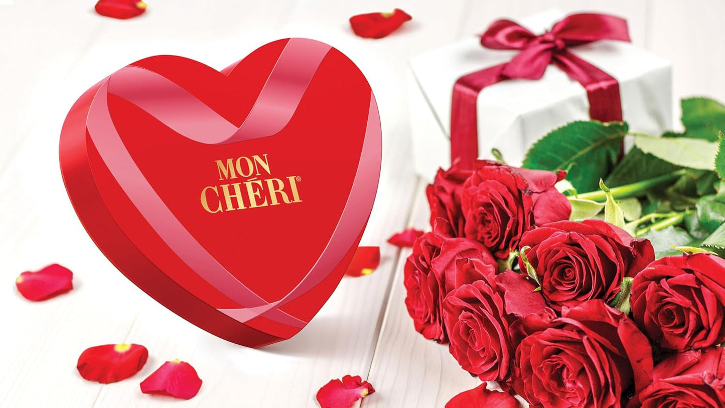 Ferrero Mon Chéri Heart - Alla hjärtans dag chokladpresent till honom och henne - knaprig choklad, fruktig likör och smaksatta körsbär - till alla hjärtans dag, mors dag och påsk - 1 förpackning 147g