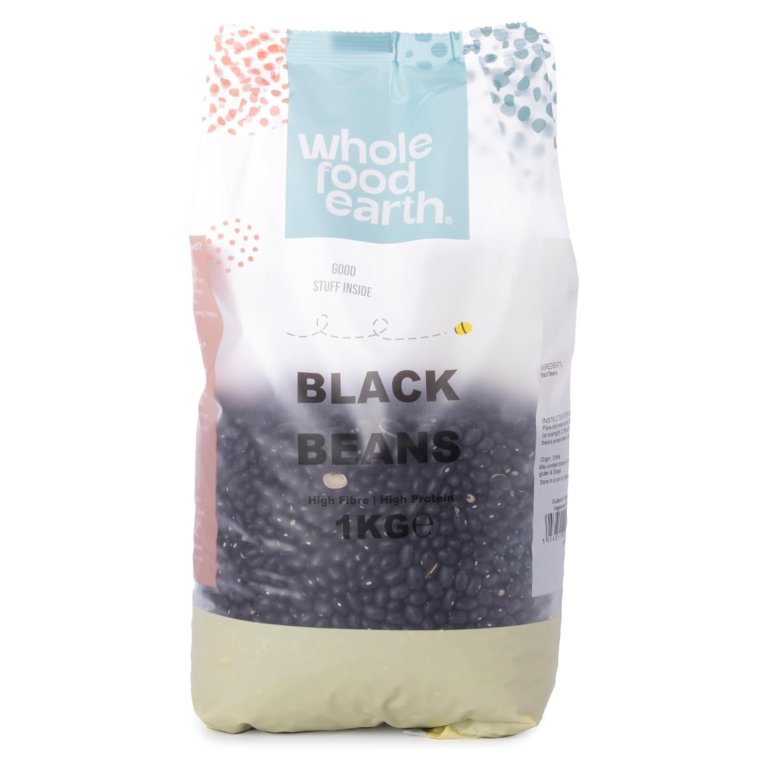 Svarta bönor Wholefood Earth 1 kg icke-GMO Naturligt fiberrikt med högt proteininnehåll