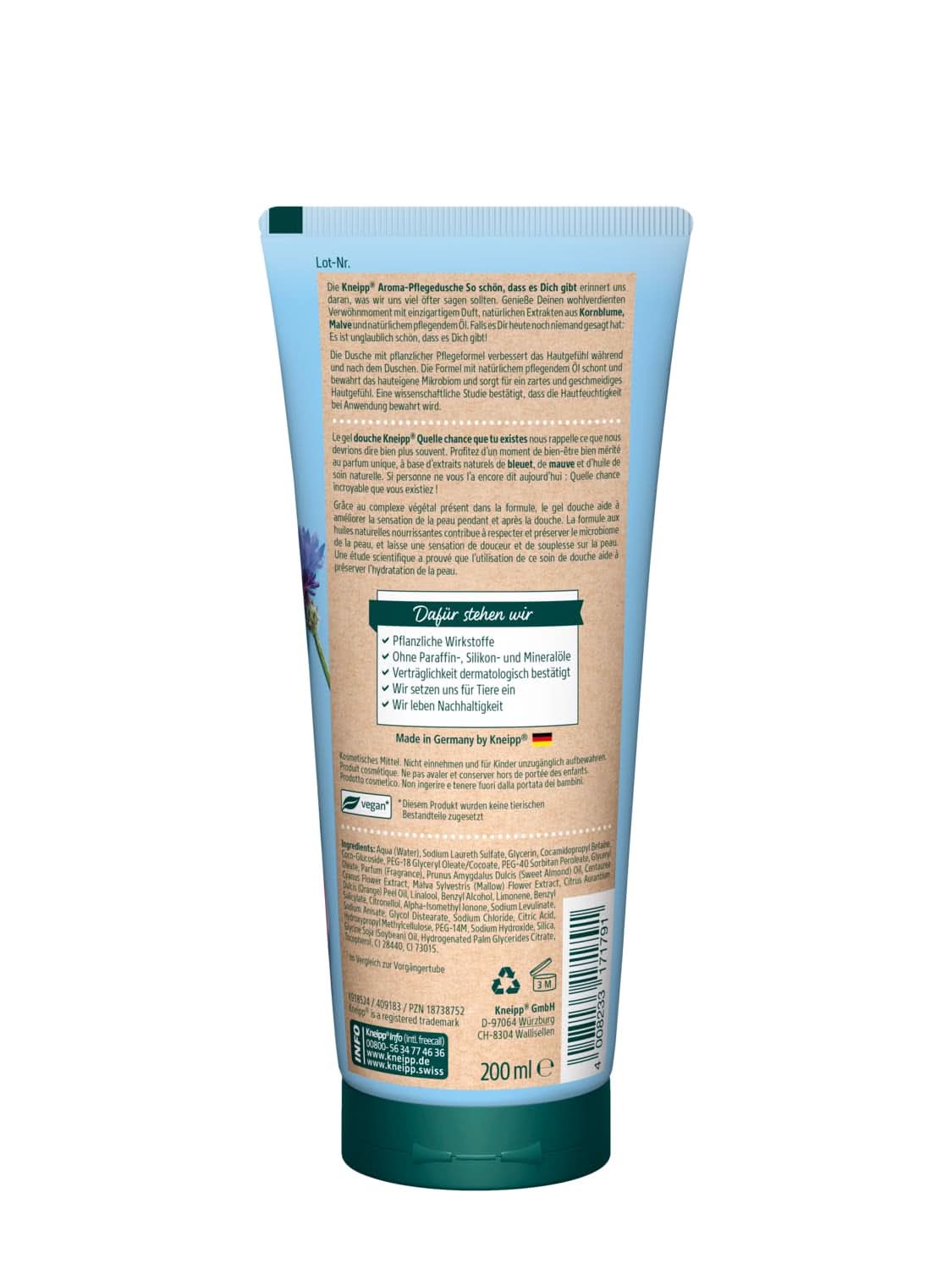 Kneipp Aroma, aromatisk duschgel med naturliga extrakt av blåbär, malva och naturlig närande olja, 200 ml dusch och bad Naty Shop