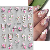 JMEOWIO 3D Nagelsticker Frühling Blume Nail Art Sticker Selbstklebend Nagelaufkleber 5D Stereoskopisk Buntes Sommer Blumen Dekoration Nageldesign Zubehör 4 Blatt