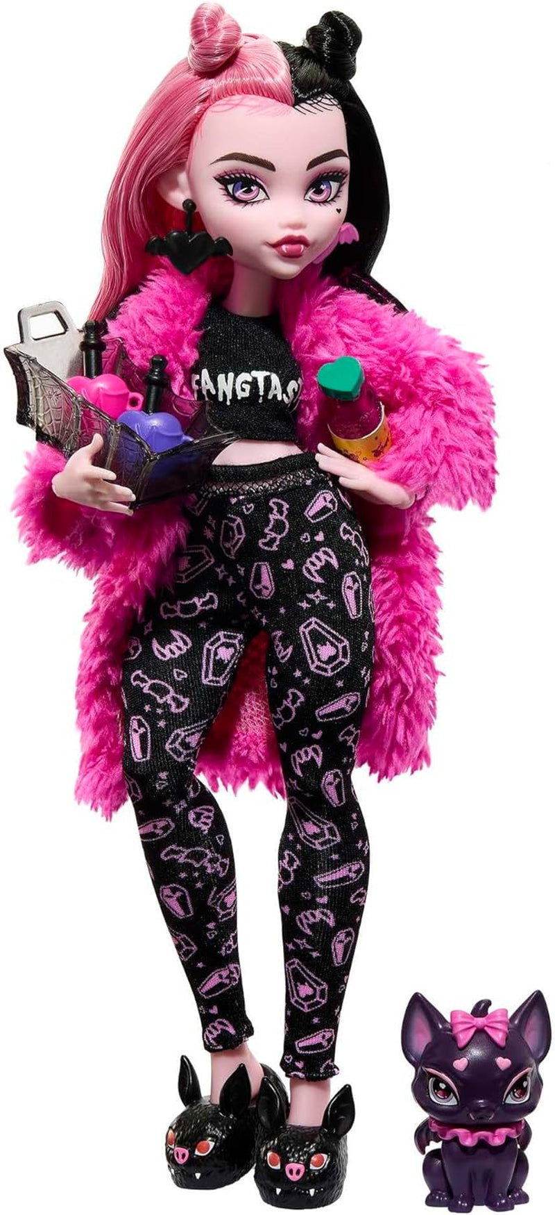 MONSTER HIGH Docka och pyjamasfesttillbehör Draculaura Fladdermusräkning Fabulous Doll Pet Creepover Party HPY66 Dolls Naty Shop Singel