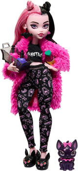 MONSTER HIGH Docka och pyjamasfesttillbehör Draculaura Fladdermusräkning Fabulous Doll Pet Creepover Party HPY66 Dolls Naty Shop Singel