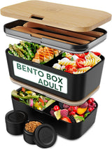 Umami Lunchbox för vuxna, 4 bestick och fack Läcksäker staplingsbar Bento Box, Vuxen Lunchbox, To-go salladsbehållare, Picknick / Office Lunch Box, Kolgrå, 1500ml Naty Shop Black Beech Matförvaringslådor - 1500 ml L - 1500 ml staplingsbara inuti varandra
