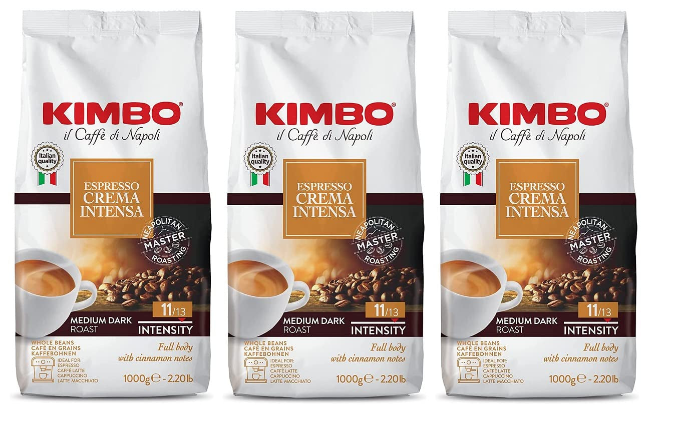 3x Kaffebönor Espresso Cream Intense, Medium Dark Roast, Hela Kaffebönor, 1 kg påse, Kaffe från Neapel