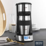 BEEM THERMO 2 GO enkelfilter espressomaskin med 0,4 l termokopp | Permanent filter | Med 24-timmars timer för en varm kopp kaffe på morgonen, ingen väntan | 750 W