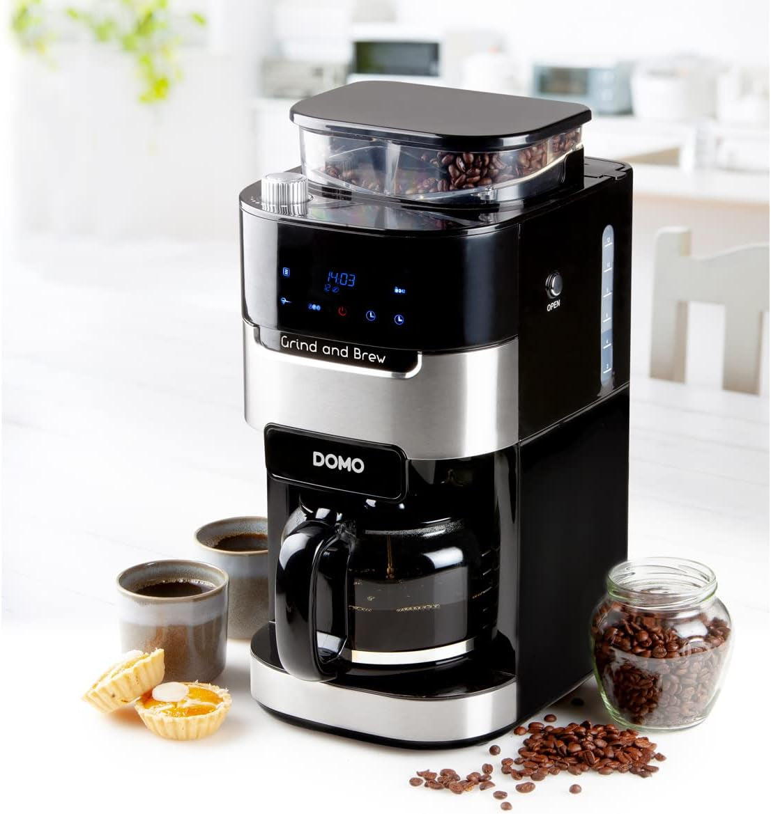 DOMO DO721K "Grind and Brew" espressomaskin - Bean-to-Cup-funktion - LCD-display - För malet kaffe eller hela bönor - 1,5 L
