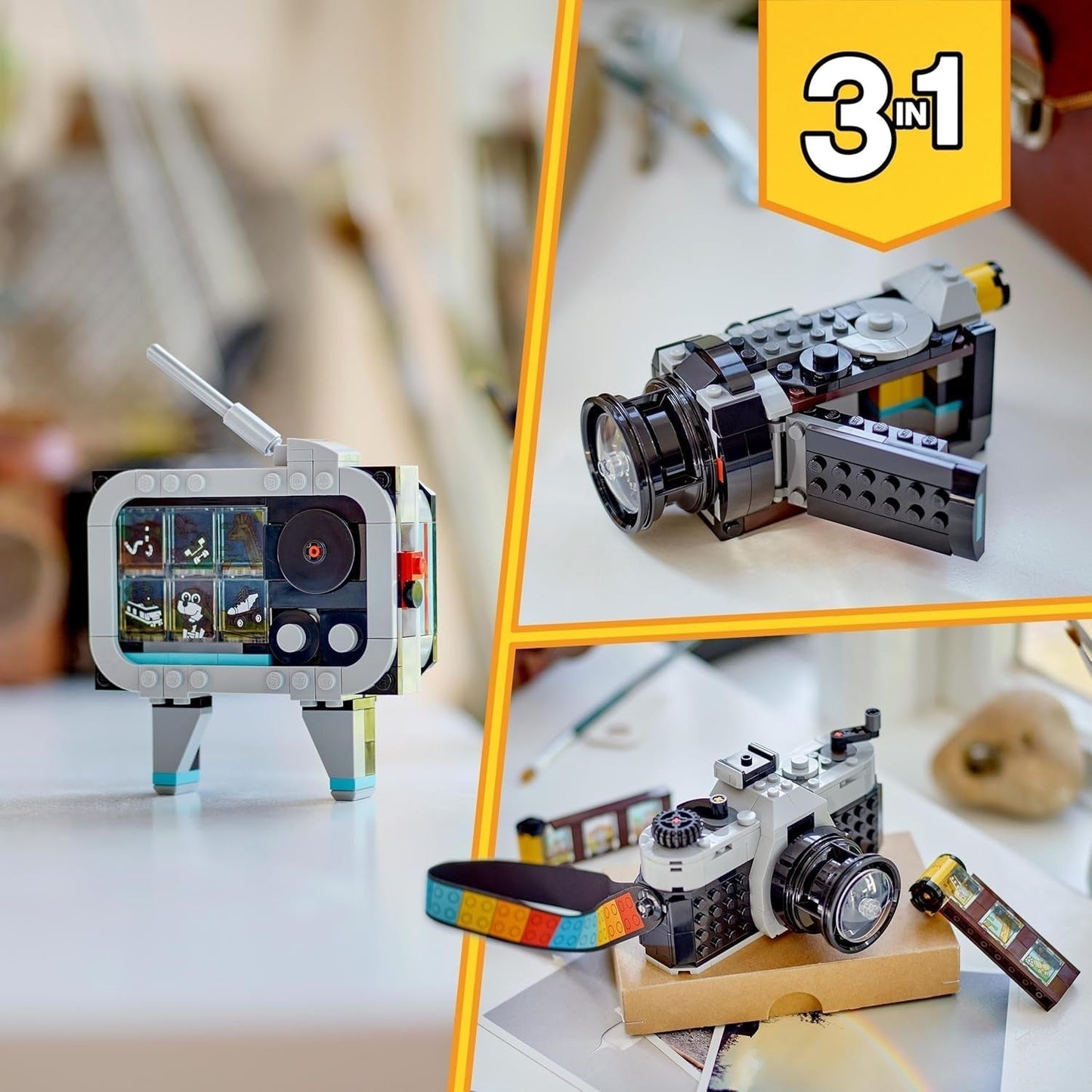 LEGO Creator 3In1 retrokameraleksak, videokamera, tv-apparat, skrivbordsdekorationer för barn eller sovrumstillbehör, fotopresenter för flickor och pojkar 8 år gamla 31147 Byggset Besuche den LEGO-Store