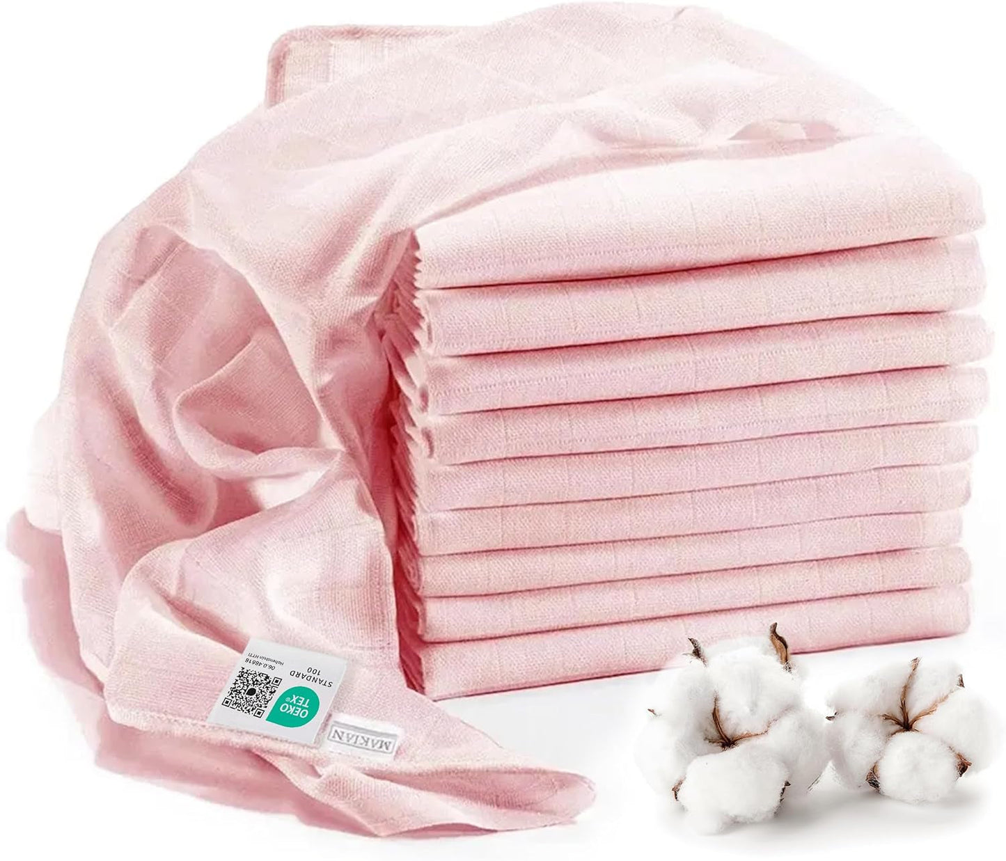 MAKIAN Muslin Squares, paket med 10, 80x80 cm, Oeko-TEX® Standard 100 Certified, 10 Premium Burp-dukar - Dubbelvävda tygrutor / Muslin Squares, Kokbeständig - Vit