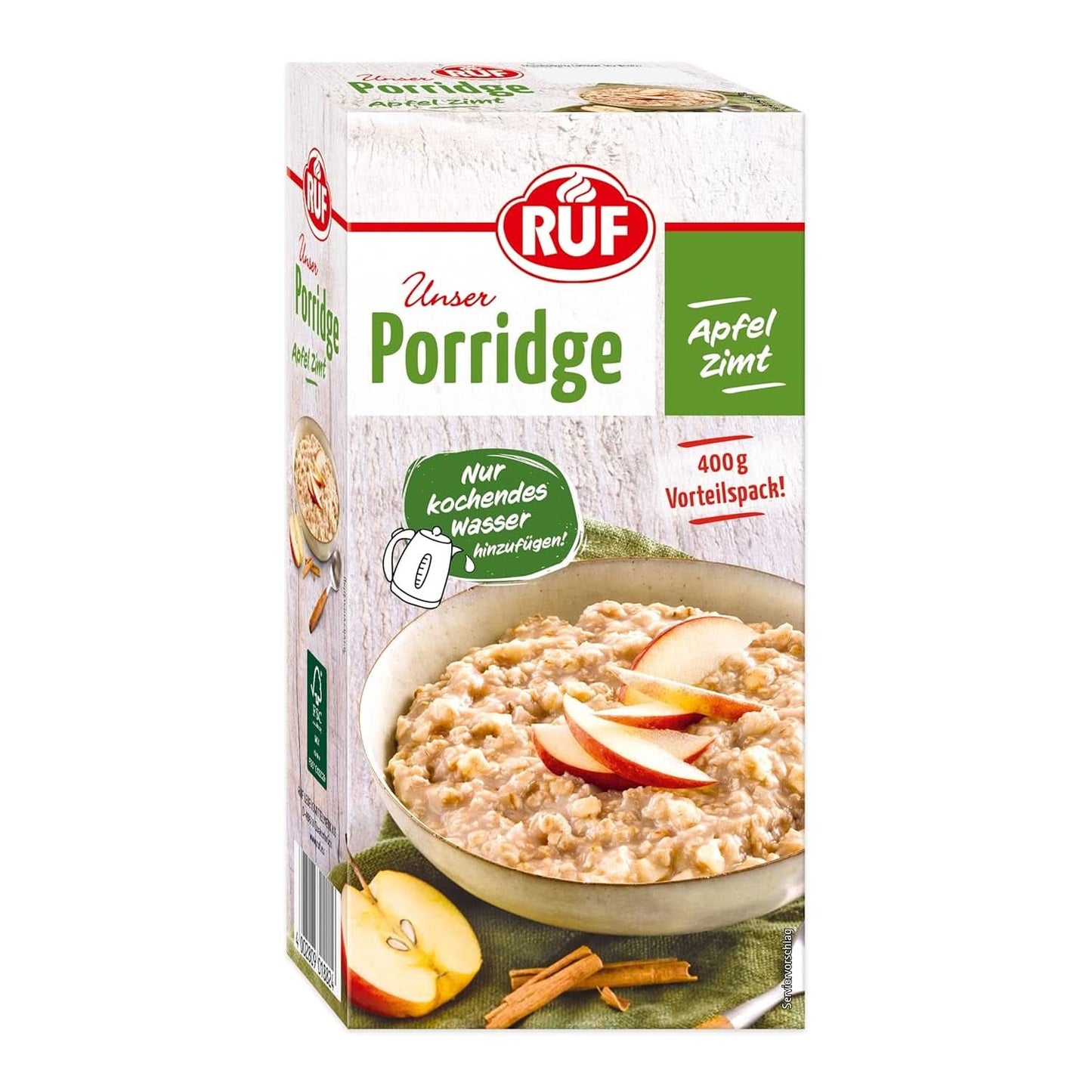 RUF Gröt Äppelkanel, med hela havreflingor, fin kanelsmak och torkade äppelbitar, 400 gram Naty Shop-flingor 400 gram Äpple med kanel