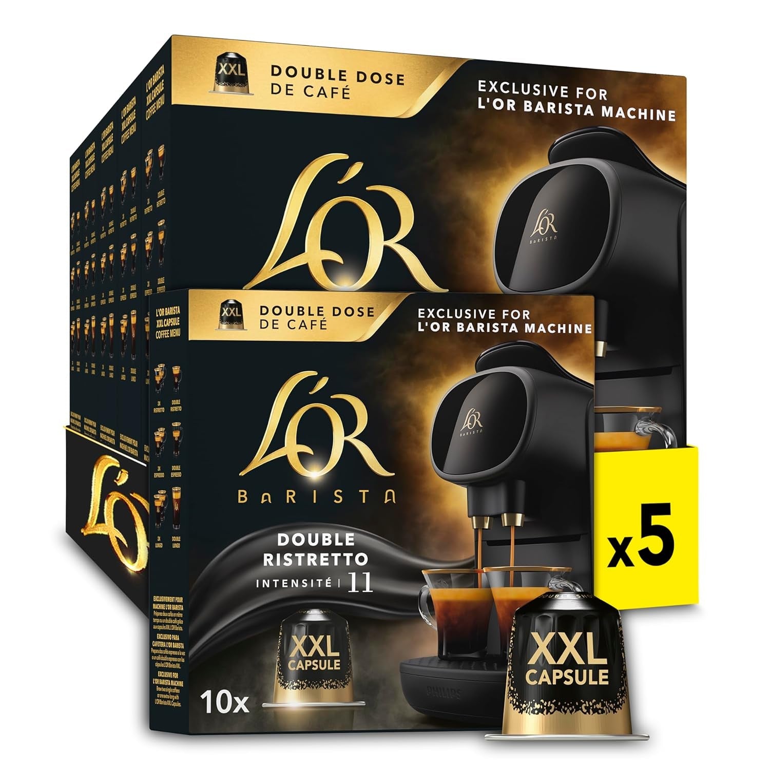 L'OR Barista Kaffeekapseln Ristretto, exklusivt för L'OR Barista Maschinen, 5er Pack, 5 x 10 Kapseln