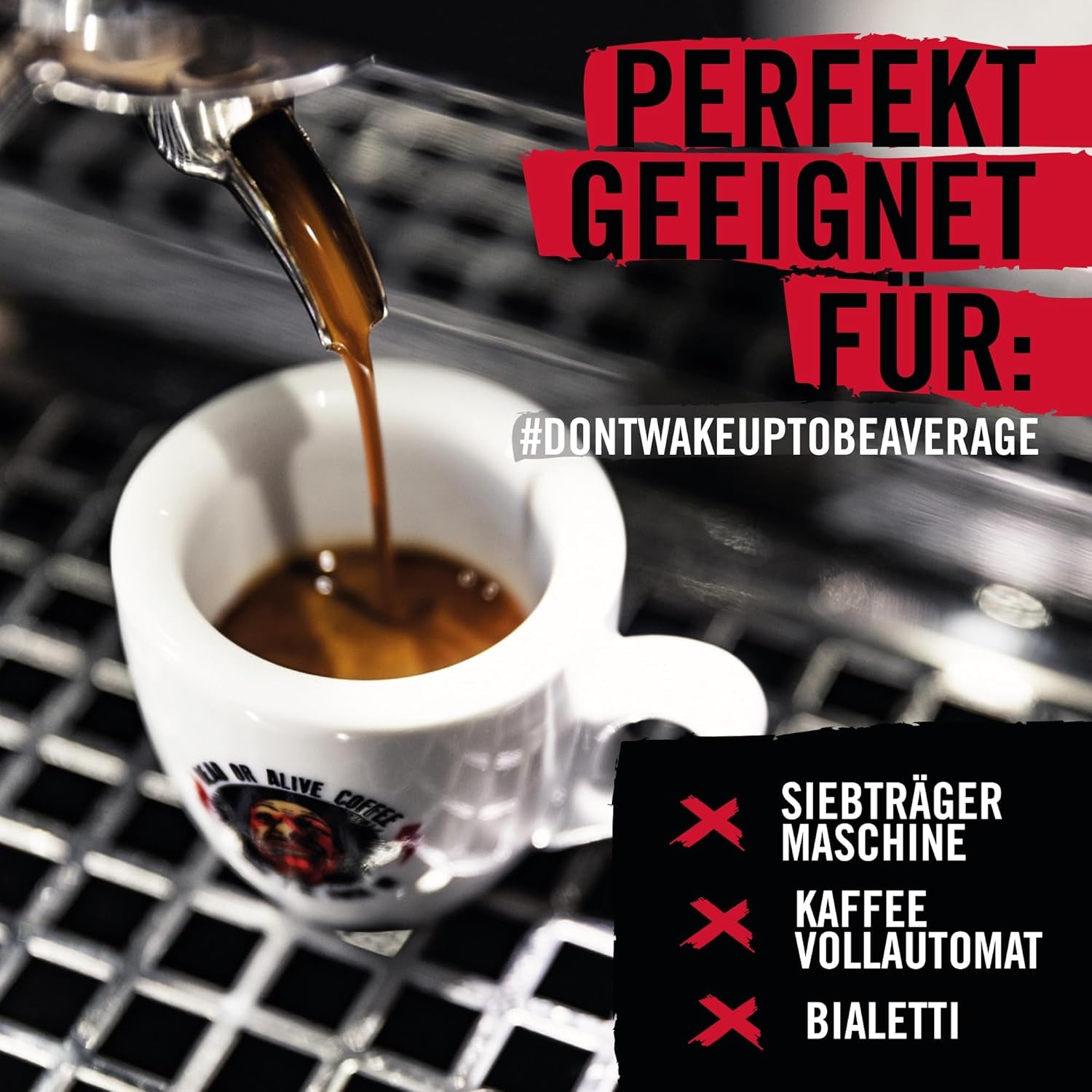 DEAD OR ALIVE Espresso No3 - Starke Espressobohnen 1kg - 100% Robusta - Kaffeebohnen für Kaffeevollautomat und Espressomaschine - Ganze Bohnen mit viel Koffein aus Italien - Kaffebönor