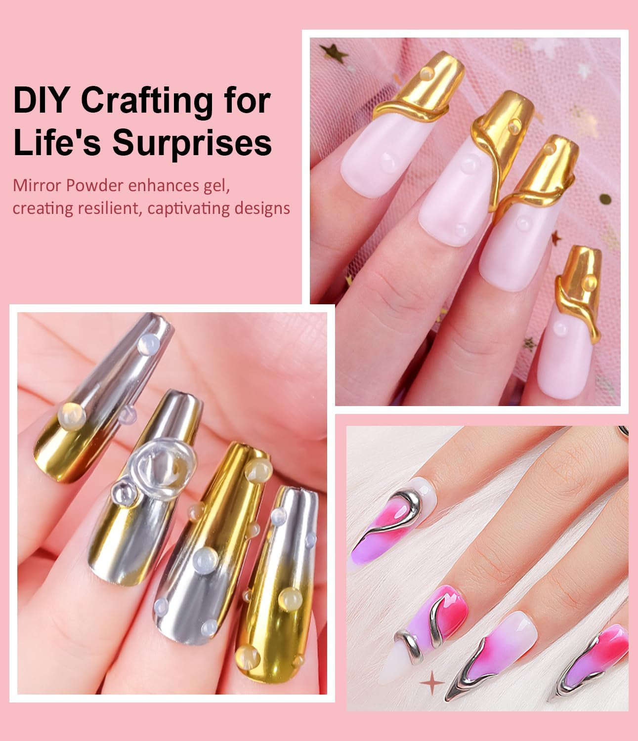 BISHENGYF Rose Gold Chrome Nail PowderNeue Upgrade Grosse Kapazitä Chrom PulverSuper-Spiegeleffekt Metall Mirror Chrome Powder – Neon Glassy Pearl Effect Glitter Nagelkunst Pulver Für DIY Salon