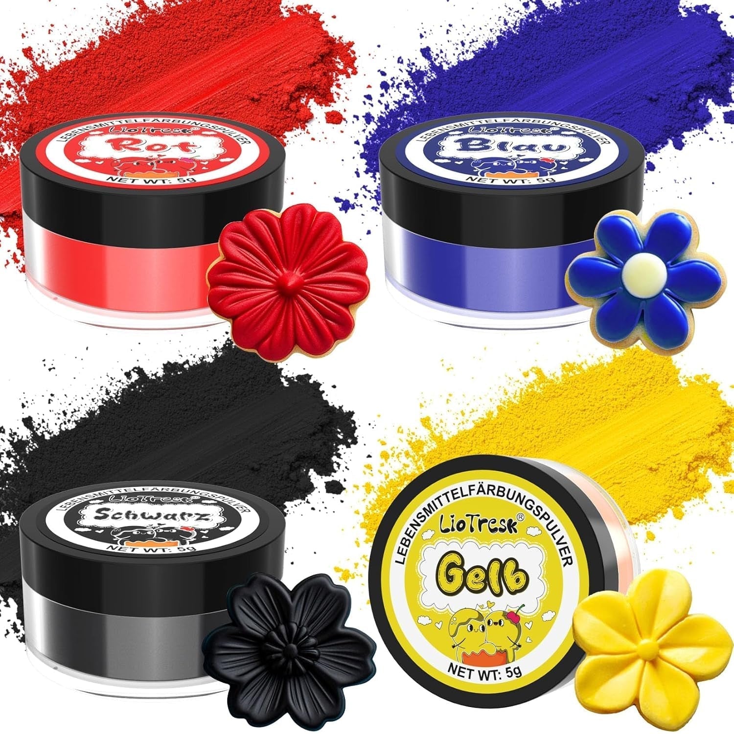 Powder Food Coloring Set - 4x5g koncentrerad matfärg för fondant, smörkräm, livlig matfärg för bakning, dekoration av tårt, färgning av påskägg, macarons, Alla helgedagar