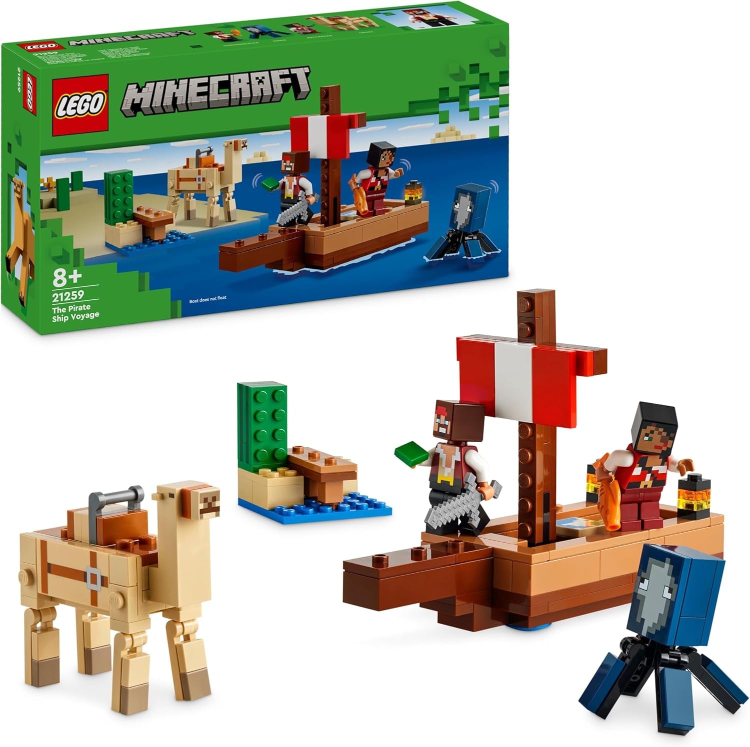 LEGO Minecraft Piratskeppsresan Bläckfisk och kamel Piratfigur Leksaksfartygsbyggnad Rollspel Present för pojkar och flickor 8 år 21259 Byggset Besuche den LEGO-Store Standardtitel