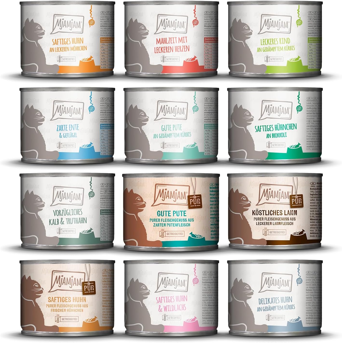 MjAMjAM - Premium våt kattmat - Läcker låda 12-pack (12 x 200 g) Spannmålsfri med extra kött
