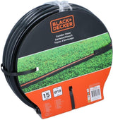 BLACK+DECKER Trädgårdsslang 15 meter - Ø19MM - Slitstark PVC - Vattna trädgården, tvätta bilen, fylla poolen - Kompatibel med alla vanliga kranar - Svart/Orange