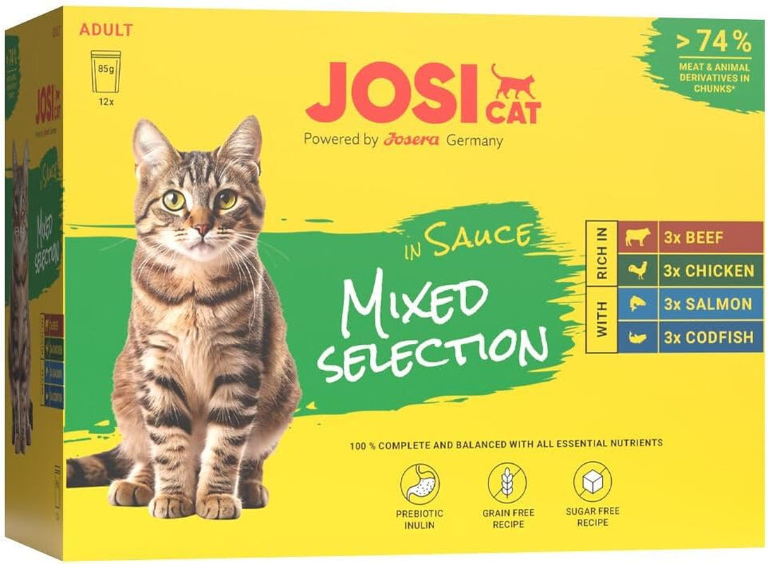 Multipack blandat urval i sås (12 x 85 g) | Vuxen | Premium våtfoder i sås för urvuxna katter Multipack myth 4 Sorten | Ohne Konservierungsmittel | 12 pack