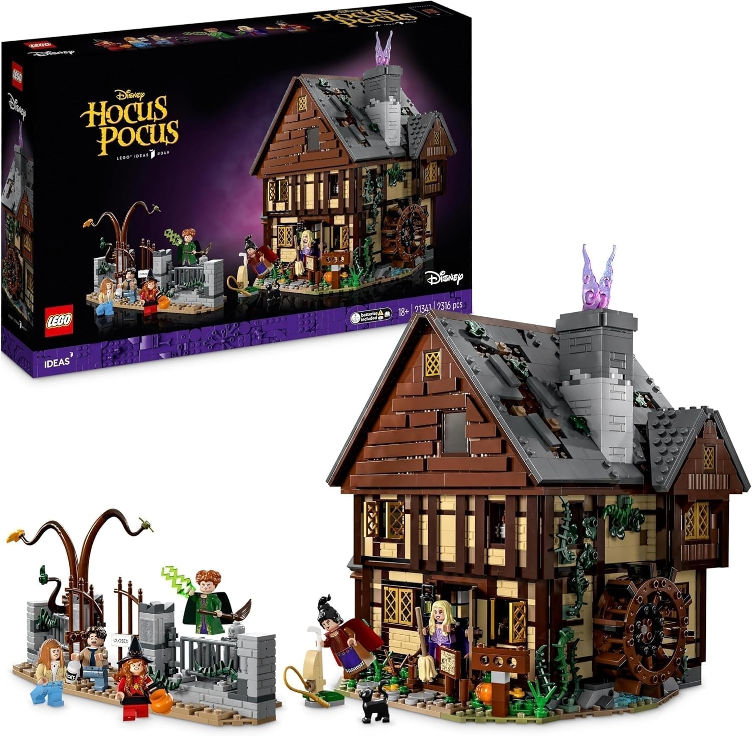 LEGO Ideas Hocus Pocus: The Sanderson Sisters Witch House Set, Vuxensamlingssats med hus, 6 minifigurer och tillbehör, kvinnor och män 21341 Byggset Besuche den LEGO-Store Multicolor