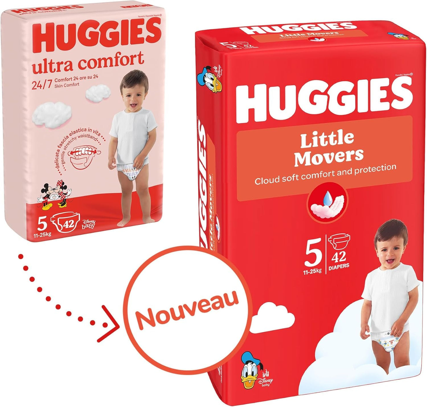 Huggies Babyblöjor Little Movers, Disney Design, storlek 5, 126 Count (3 x 42), månadslåda