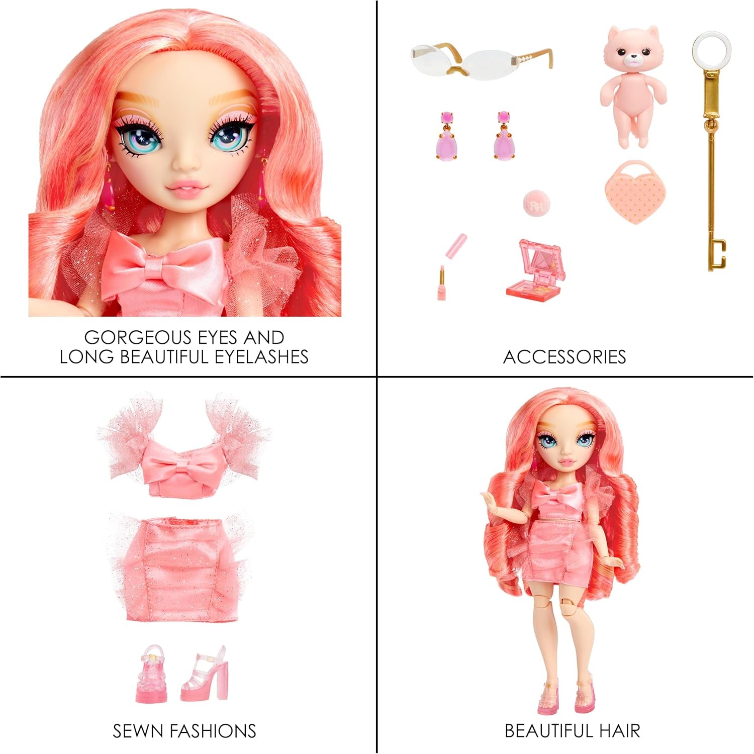 Rainbow High Fashion Doll - Pinkly Paige - Rosa modedocka i en modeoutfit - med glasögon och över 10 färgglada lektillbehör - Idealisk för 4-12 åringar och samlare