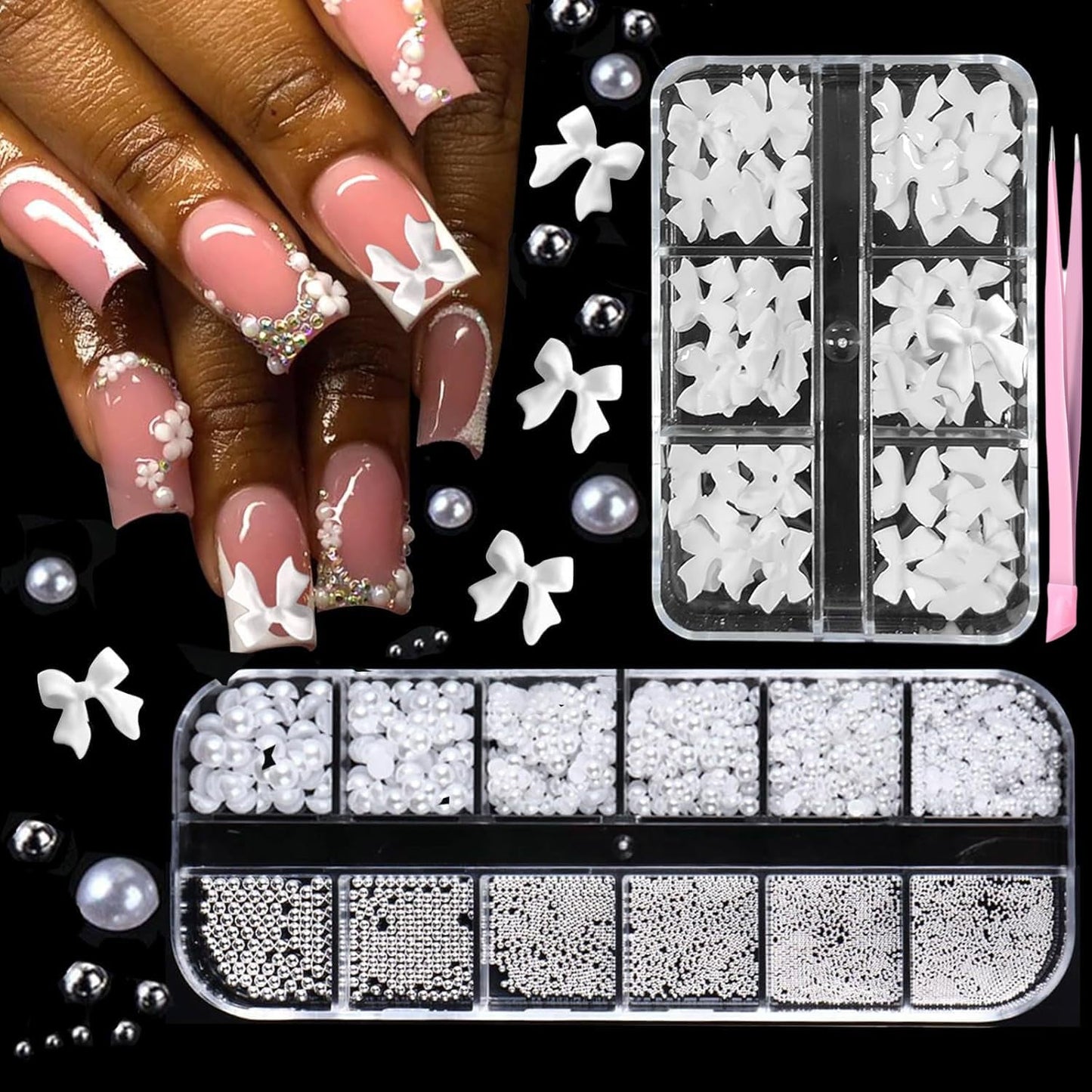 GZMAYUEN 920st Guld Silver Flatback Perlen Für Nägel, Halbrunde Weiße Beige Nail Perlen, Kleine Halbrunde Flatback Perlen Für DIY Nail Art Decor