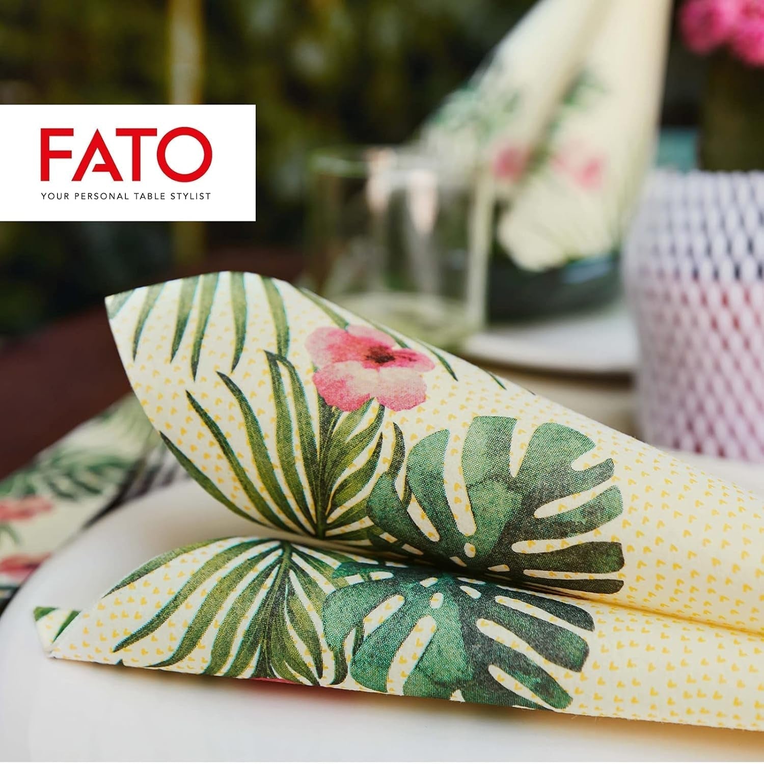 Fato - Torra pappersservetter, airlaid, textileffekt, paket med 50 servetter, 40X40 vikta i 4-format, Tropicana Decor