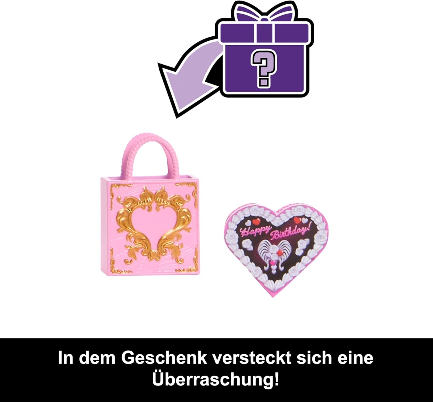 Monster High Skrämmande söt födelsedag Cupid Asteria docka i rosa och röd festklänning med tillbehör som inbjudan, ballong, present och mer, JBG77