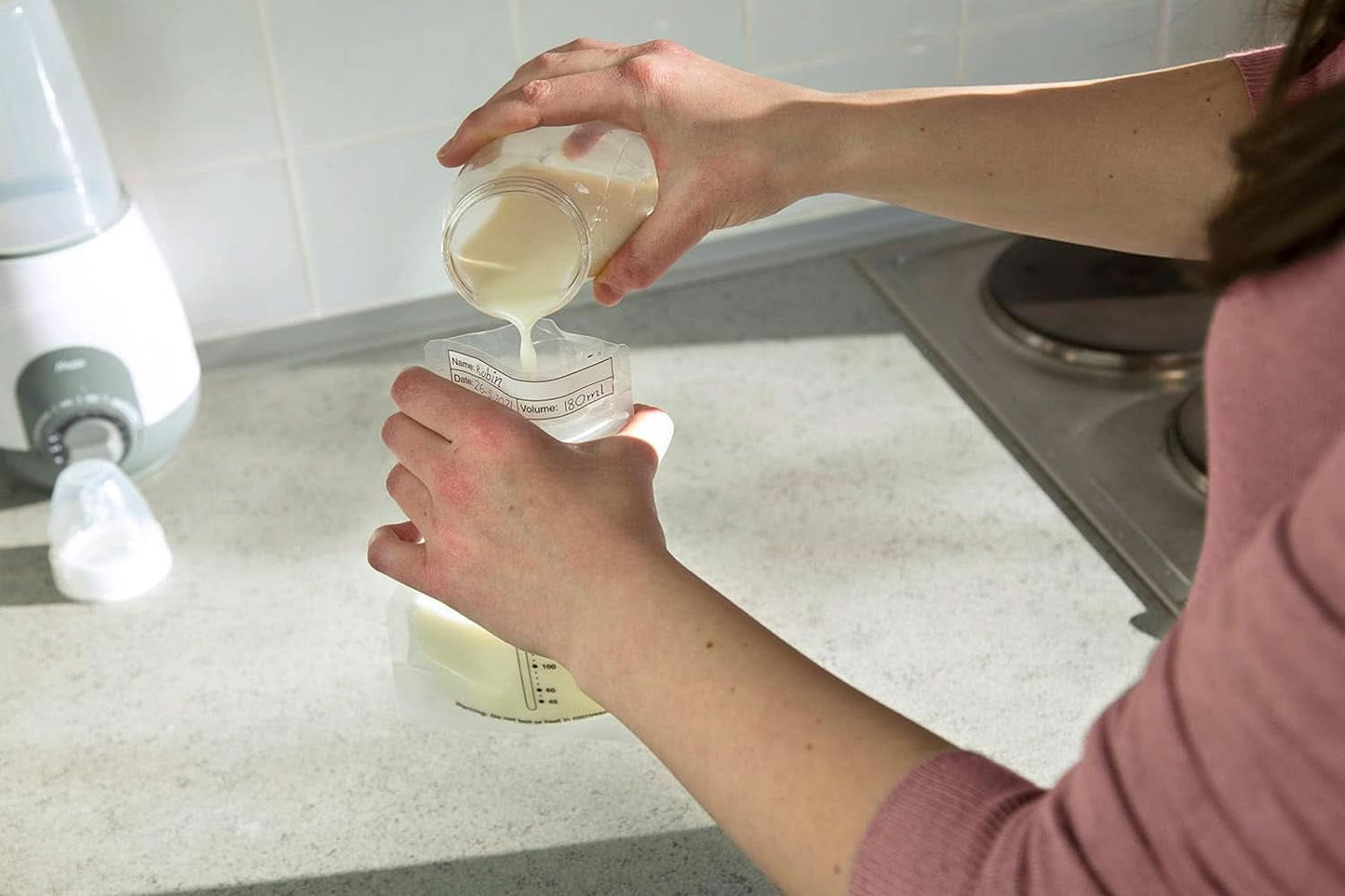 BF100 Förvaringspåse för bröstmjölk - Påse för bröstmjölk - kapacitet 220 Ml - 100 stycken - Transparent mat och amningstillbehör Bebe Naty Shop